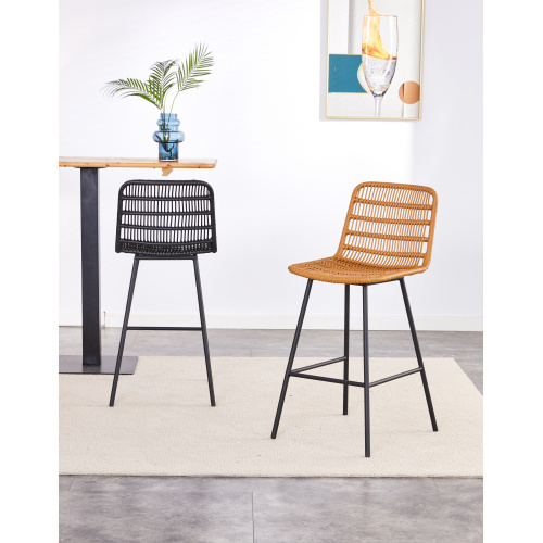 Rattan Bar Stool NTRL w/Black Mtl Frame TrckShp (Counter Stool)  2 SETS