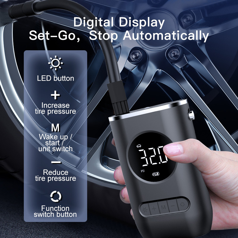 Hot Selling Portable Rechargeable Digital Display Electric Mini Wireless Air Compressor Cordless Car Air Pump Tire Inflators