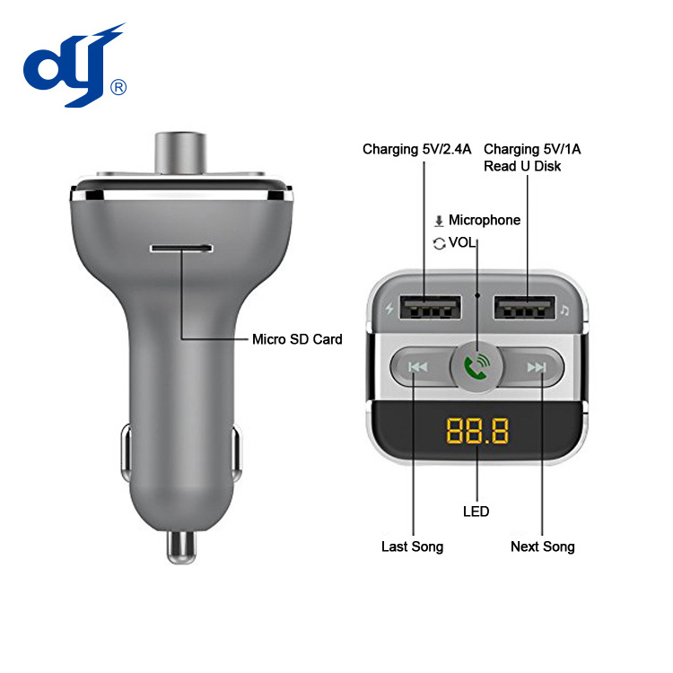 Hot Product Wireless Car MP3 Player With Hands Free Car Kit FM Transmitter Dual 3.4A USB Car Charger