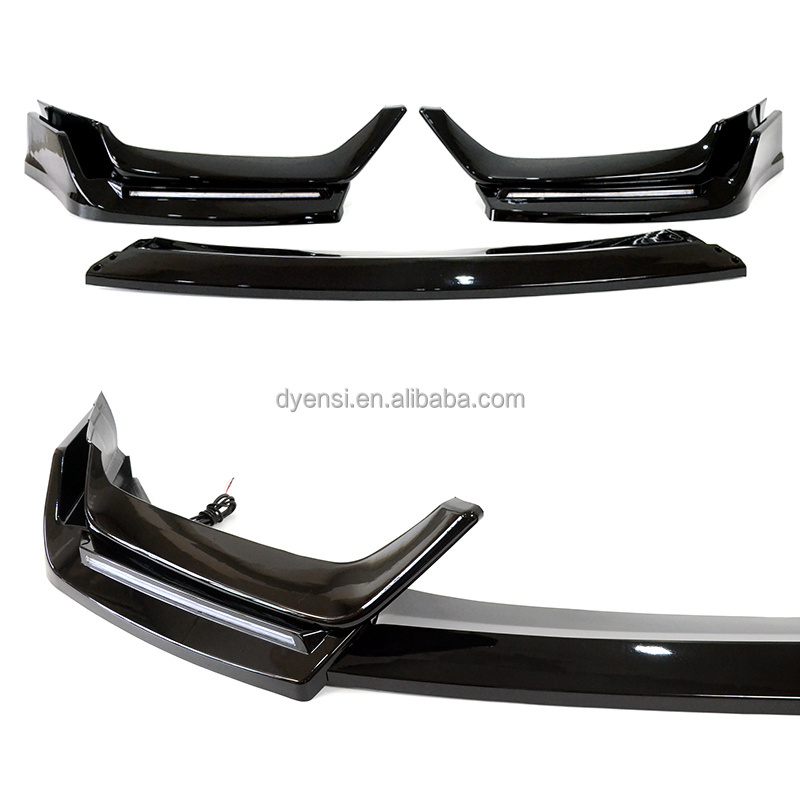 Gloss Black LED Front Bumper Lip Chin Spoiler Splitter 3 PCS LED Front Lip For Honda CIVIC Hatchback 2021+Modification