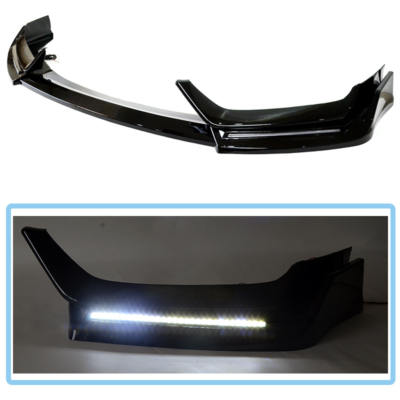 Gloss Black LED Front Bumper Lip Chin Spoiler Splitter 3 PCS LED Front Lip For Honda CIVIC Hatchback 2021+Modification