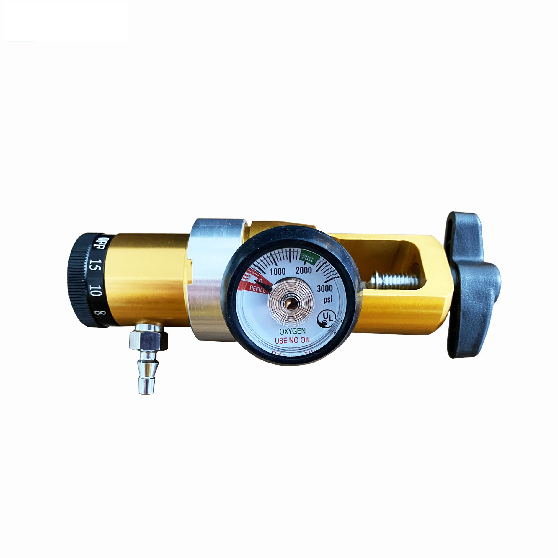 Compact Click Style Medical Oxygen Tank Regulator Cga 870 Yoke X Hose Barb 0 3000psi 0 15lpm