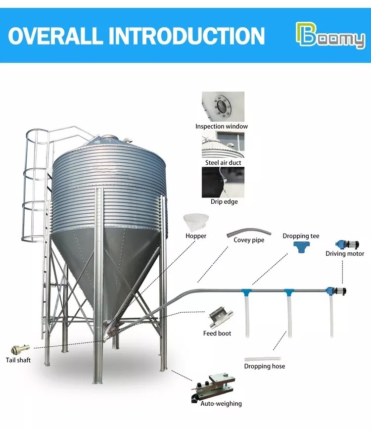 farm used feeding 3t -30t small grain silo for poultry animal feed bin feed tank galvanized steel silo for sale