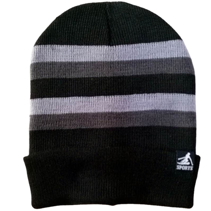 Jacquard Winter Hats Stripe Light Up With Logo Custom Pom Mohair Cc Ponytail Cuff Beanies Toque Knit Beanie