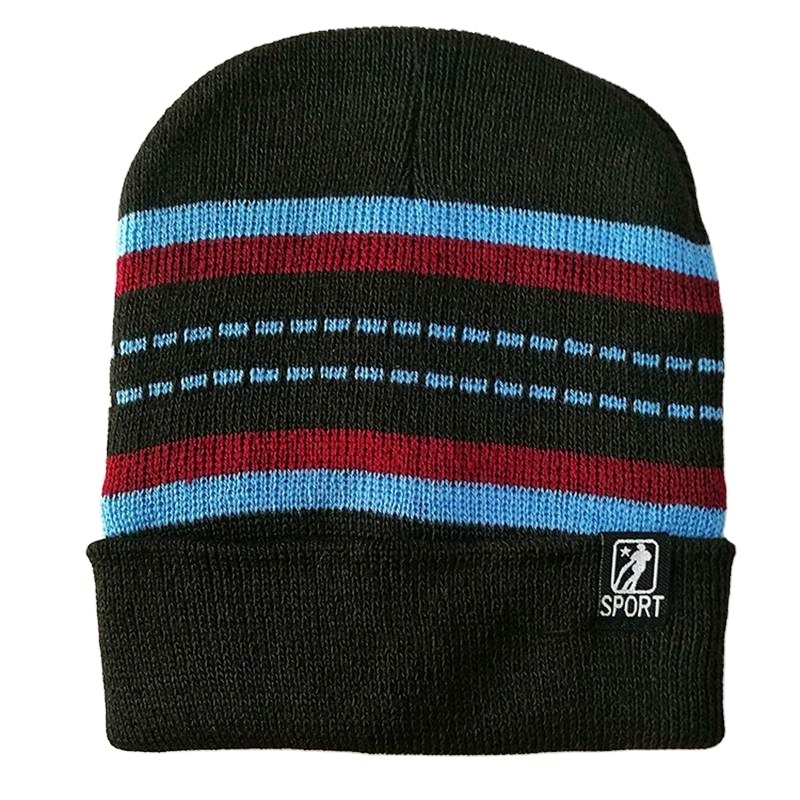 Jacquard Winter Hats Stripe Light Up With Logo Custom Pom Mohair Cc Ponytail Cuff Beanies Toque Knit Beanie