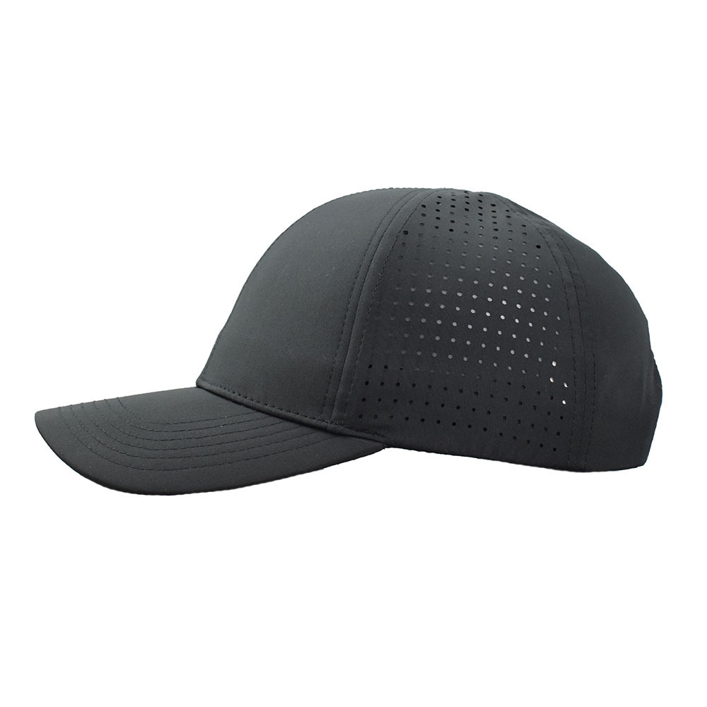 OEM Quick Dry Running Dad Trucker Hat, Gorras Customization Mens Laser Drilling Polyester Black Plain Sports Baseball Cap