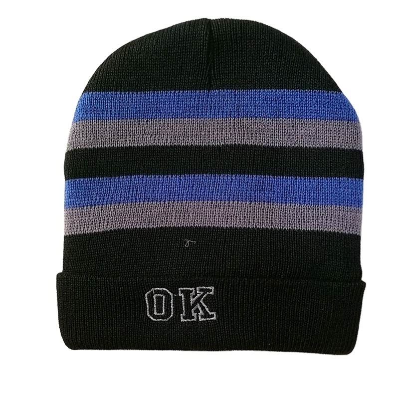 Jacquard Winter Hats Stripe Light Up With Logo Custom Pom Mohair Cc Ponytail Cuff Beanies Toque Knit Beanie