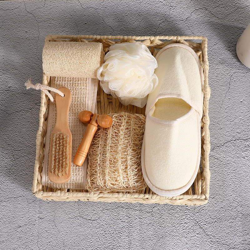 Sisal bath set pull back strip rub mud bath flower bath home massager slippers seven-piece set