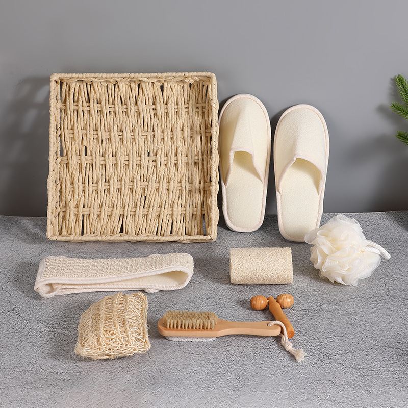 Sisal bath set pull back strip rub mud bath flower bath home massager slippers seven-piece set