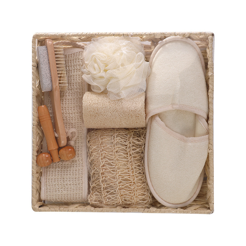 Sisal bath set pull back strip rub mud bath flower bath home massager slippers seven-piece set