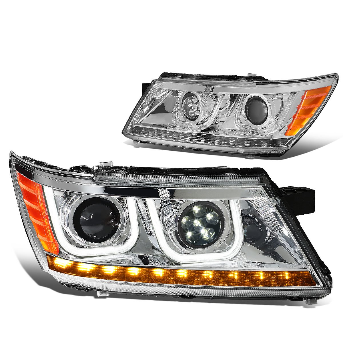 Chrome Housing LED Headlights Lighting headlight kit For Dodge Journey 2009-2020 Halo DRL Turn Signal Projector Headlight