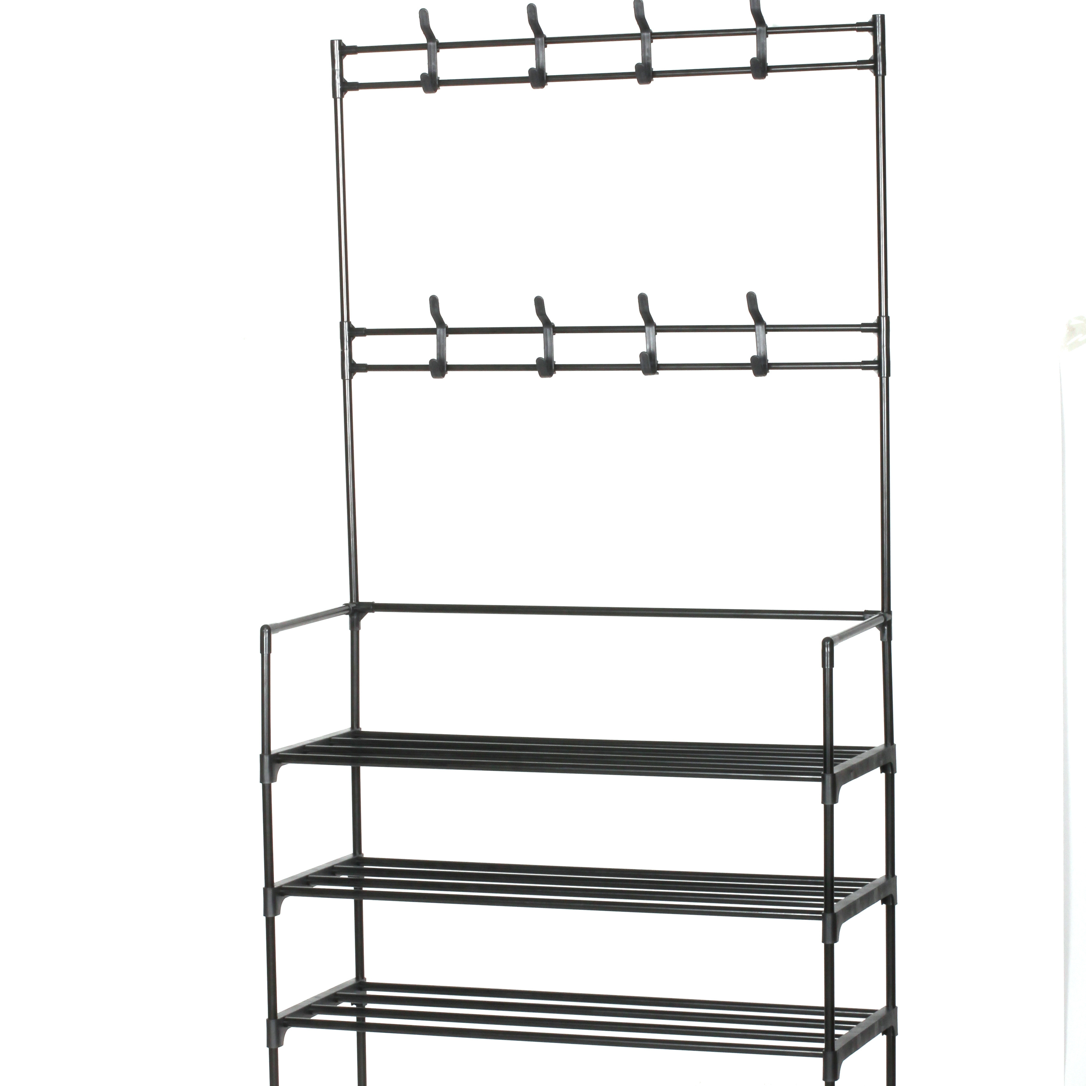 Entryway Freely-stand Hat Hooks Coat Hanger Rack Stand with shoe rack Storage Shelf