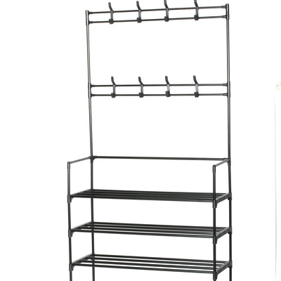 Entryway Freely-stand Hat Hooks Coat Hanger Rack Stand with shoe rack Storage Shelf