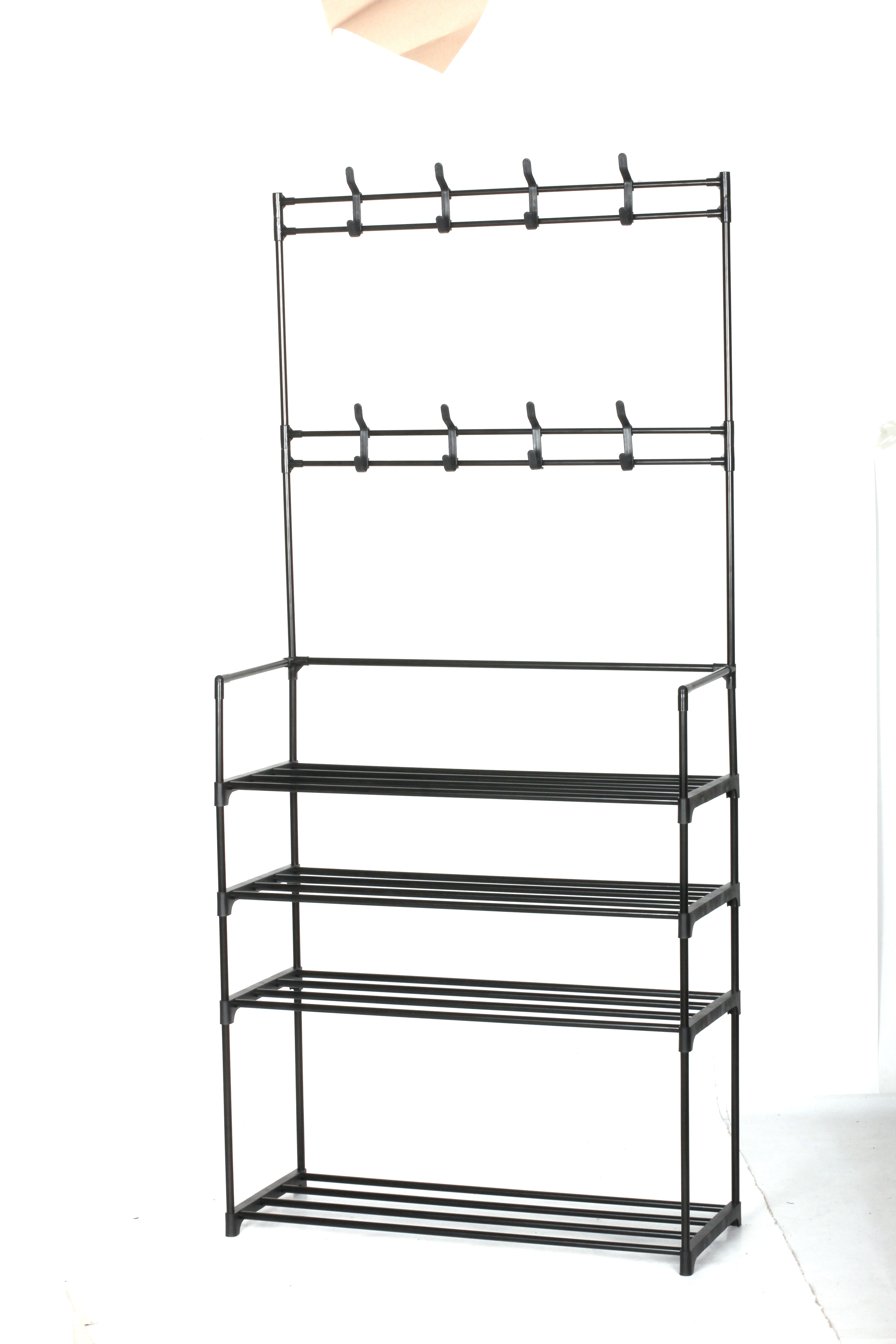 Entryway Freely-stand Hat Hooks Coat Hanger Rack Stand with shoe rack Storage Shelf