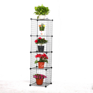 4 cubes portable mesh wire storage cabinet flower shelf metal wire storage cubes  book shelf