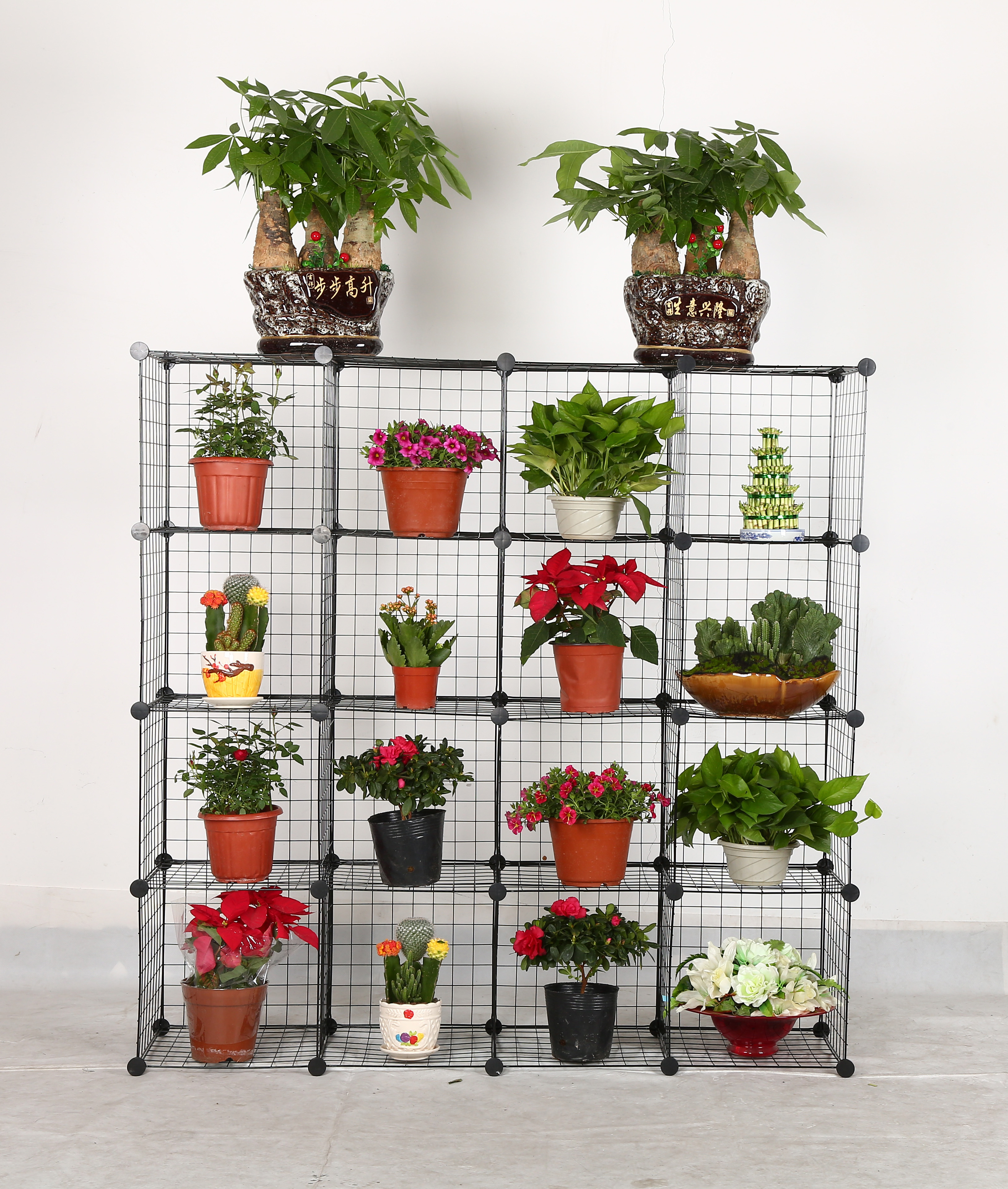 Metal Wire book shelf Storage Cubes Modular Shelving Grids, Wire Mesh  flower Shelves