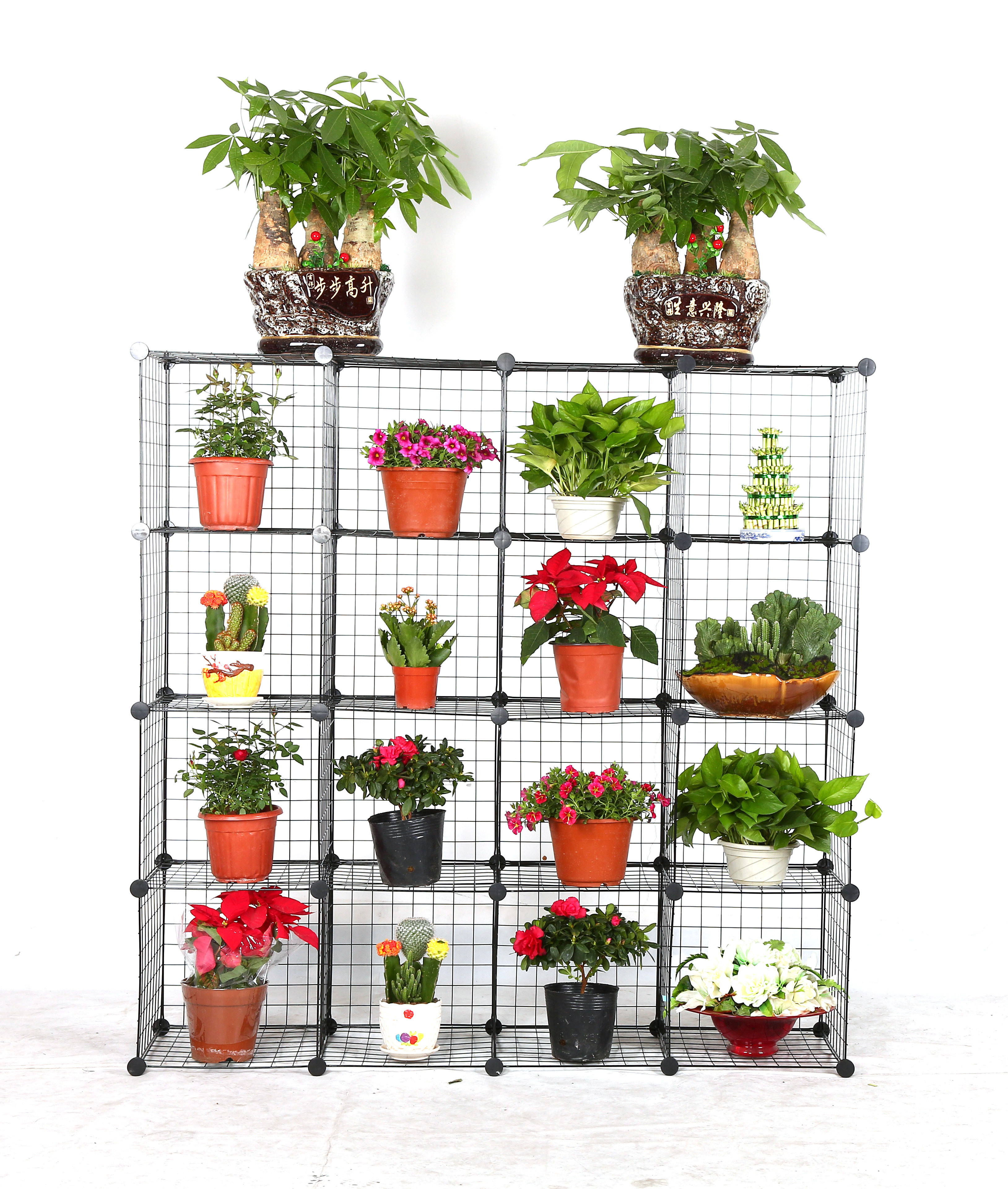 Metal Wire book shelf Storage Cubes Modular Shelving Grids, Wire Mesh  flower Shelves