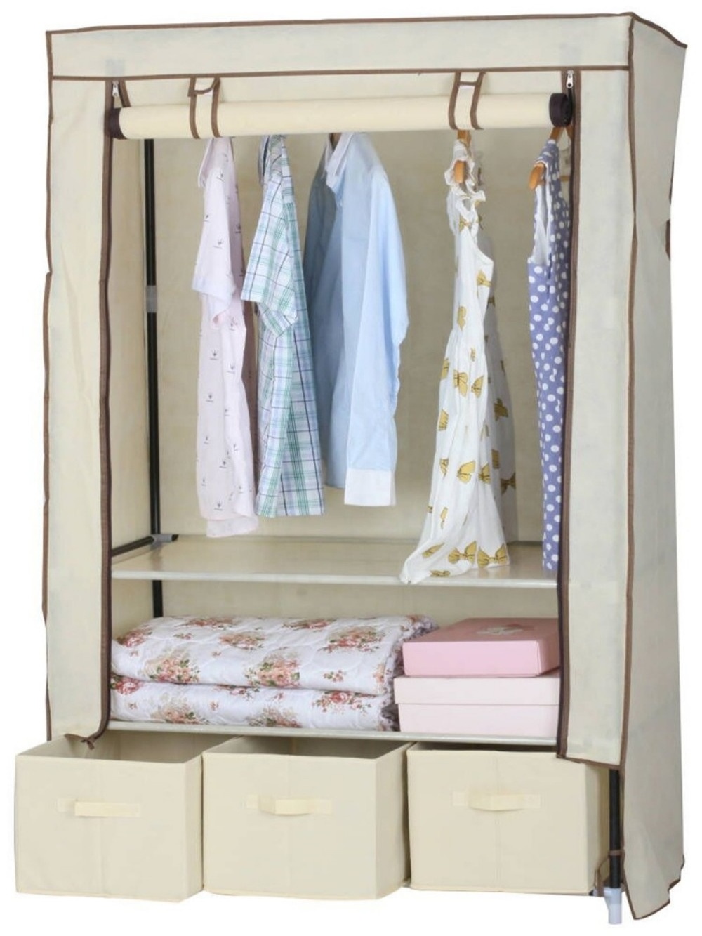 2022 FACTORY wholesale  Fabric combined Stainless steel almirah   Home furniture  portable wardrobe