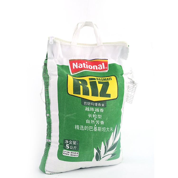 Wholesale empty grain rice woven 5kg rice packaging tote handle bag