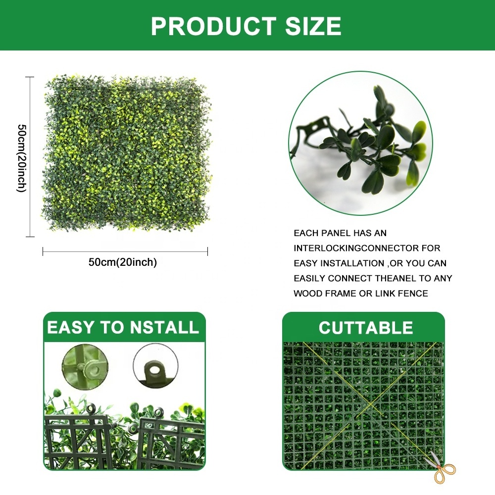 Wholesale 50x50cm Artificial Green Wall Panels Indoor and Outdoor Grass Hedge Decoration