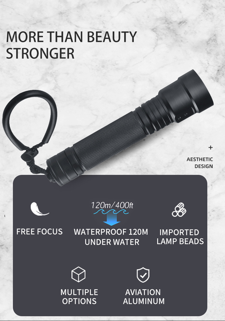 Aluminum  Dives light IP68 Waterproof 1000 Lumens Diving Light Underwater Flashlight 100M Rechargeable 26650 5000mAh Batter