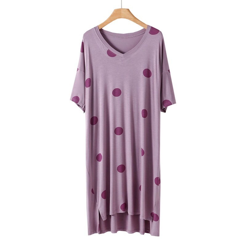 Summer Women's  dress loose nightgown thin short-sleeved V-neck fresh polka dot front short back long skirt