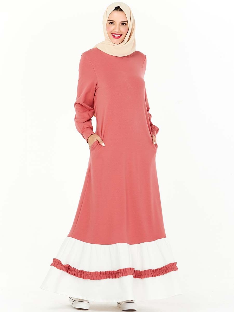 Fashion sweater pocket Arab dress long sleeve embroidered dress