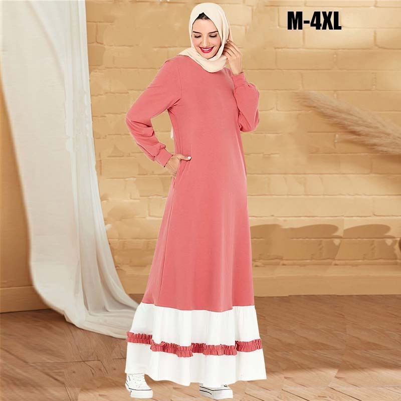 Fashion sweater pocket Arab dress long sleeve embroidered dress