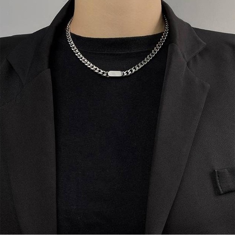 Fashion Trendy Jewelry Stainless Steel Choker Hiphop Punk Band Curb Cuban Chain Link Necklace for Men Women