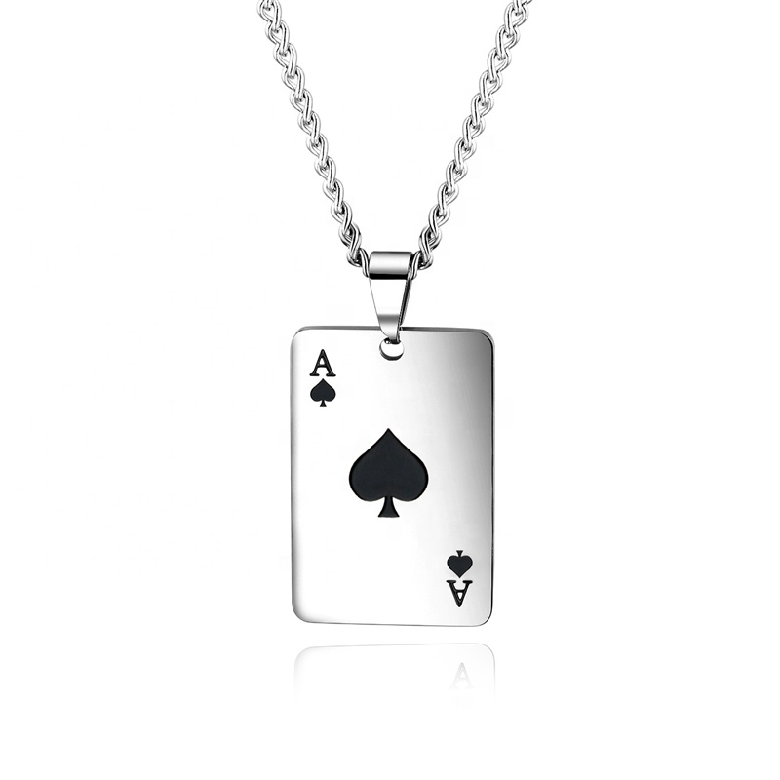 Stainless Steel Four Aces Cards Casino Poker Las Vegas Gambling Playing Cards Pendant Necklaces Jewelry