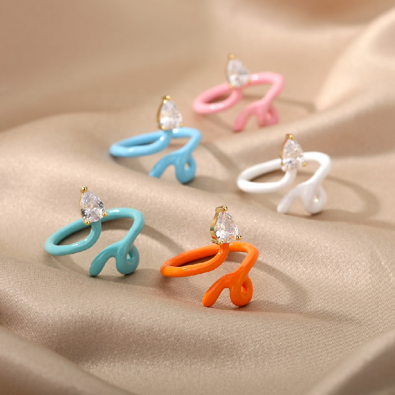 Top Selling Colorful Resin Crystal Snake Animal Adjustable Ring Irregular Geometric Twisted Neon Enamel Rings for Women Girl