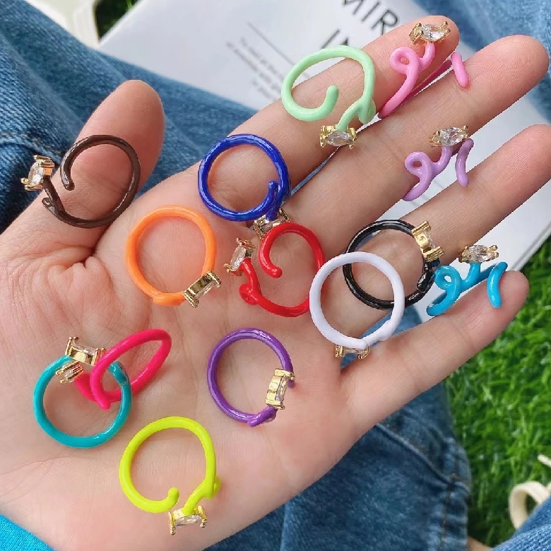 Top Selling Colorful Resin Crystal Snake Animal Adjustable Ring Irregular Geometric Twisted Neon Enamel Rings for Women Girl