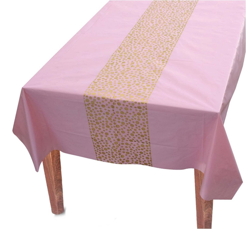 Pink Table Cloths for Parties plastic table cover 8ft Pink and Gold Tablecloth