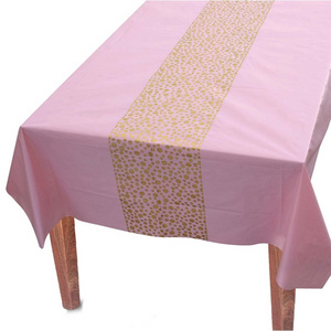 Pink Table Cloths for Parties plastic table cover 8ft Pink and Gold Tablecloth