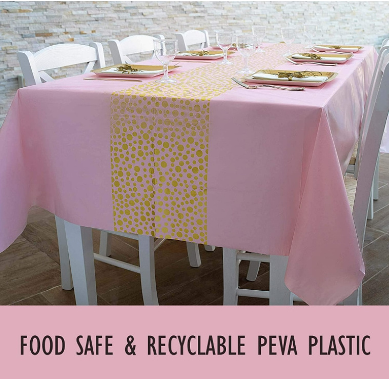 Pink Table Cloths for Parties plastic table cover 8ft Pink and Gold Tablecloth