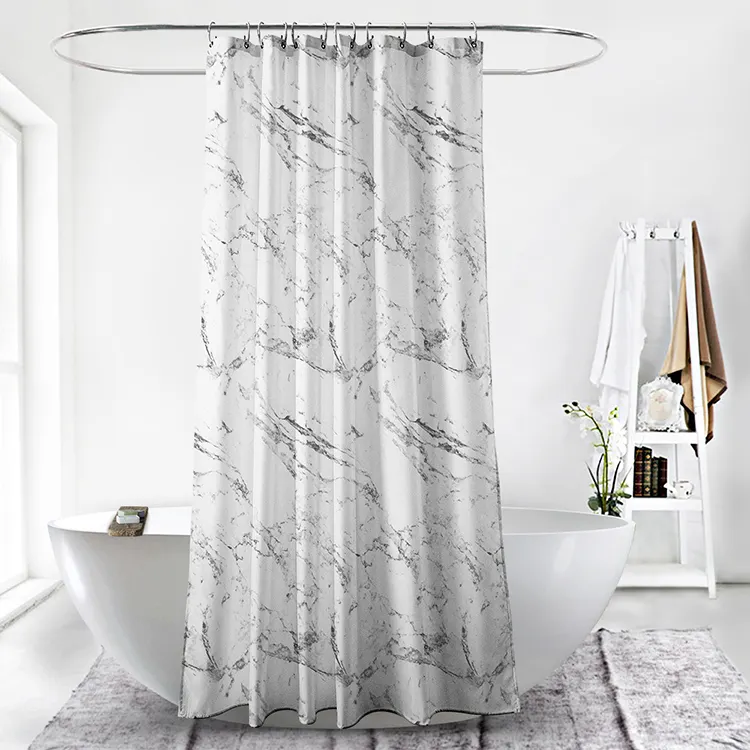 Polyester marble print shower curtain bathroom curtain liner mildew resistant