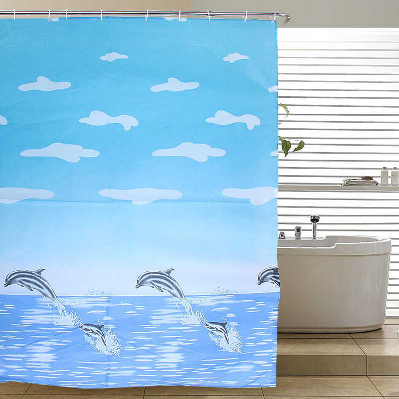 wholesale Cute Dolphin Penguin print polyester  fabric bathroom shower curtain