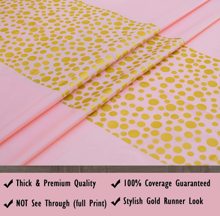 Pink Table Cloths for Parties plastic table cover 8ft Pink and Gold Tablecloth