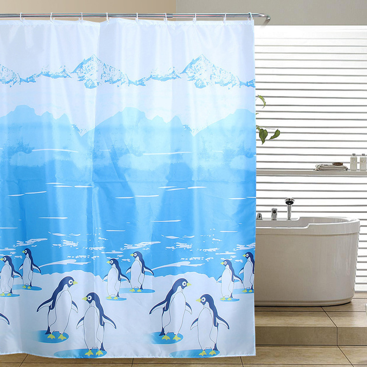 wholesale Cute Dolphin Penguin print polyester  fabric bathroom shower curtain