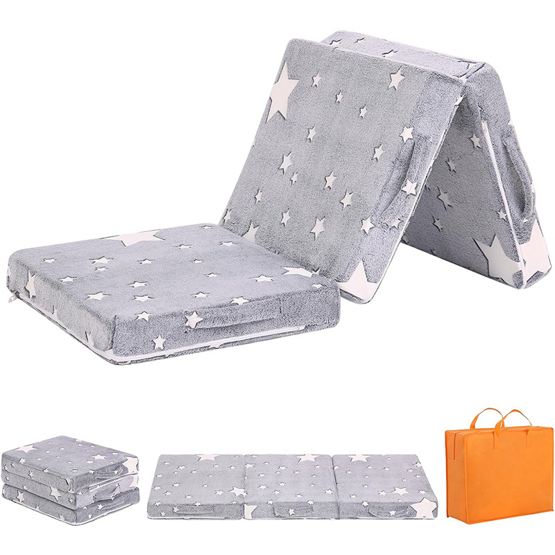 Tri fold Mattress for Kids Glow in The Dark Baby Kids Futon with Removable Cover Portable Foam Toddler Nap Mat with Storage Bag