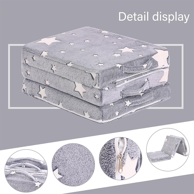 Tri fold Mattress for Kids Glow in The Dark Baby Kids Futon with Removable Cover Portable Foam Toddler Nap Mat with Storage Bag