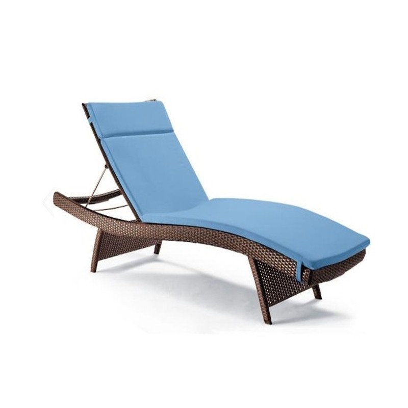 Blue Outdoor Chaise Lounge Folding Cushion,Water-Resistant Adjustable Lounge Chair Cushion,Reclining Sun Lounger Cushions