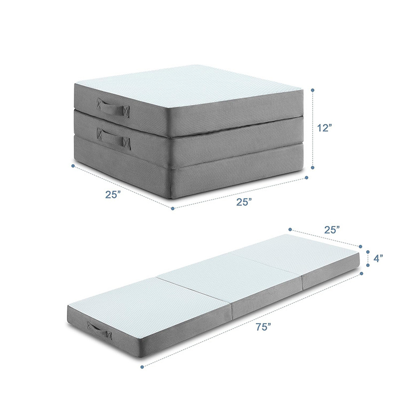 Memory Foam Tri-fold Mattress High Density Foam 10cm for outdoor Travel Camping folding Single Foldable Mattress Topper