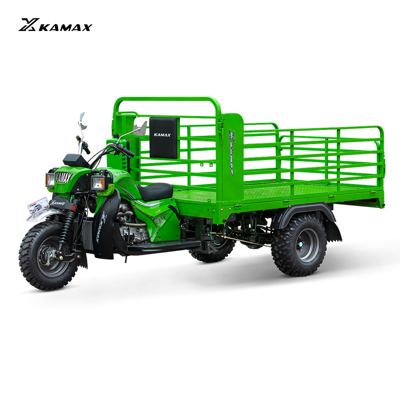 KAMAX Upgrade Engine Three Wheel Motorcycle Cargo Tricycle Double Rear Axle Motorized Gas Powered Farm Cargo Truck Tricycle