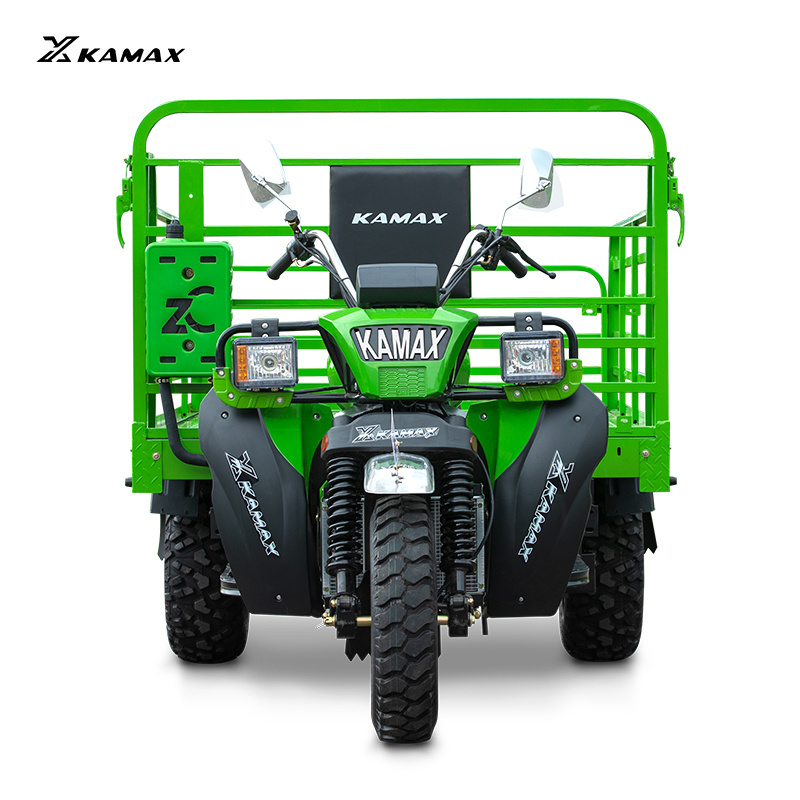 KAMAX Upgrade Engine Three Wheel Motorcycle Cargo Tricycle Double Rear Axle Motorized Gas Powered Farm Cargo Truck Tricycle