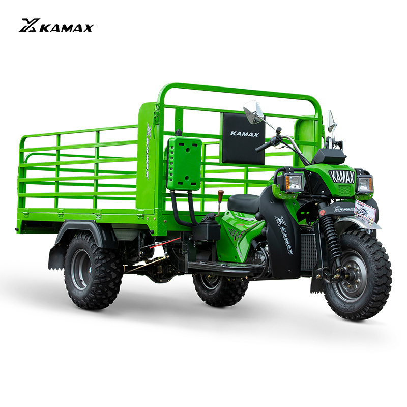 KAMAX Upgrade Engine Three Wheel Motorcycle Cargo Tricycle Double Rear Axle Motorized Gas Powered Farm Cargo Truck Tricycle