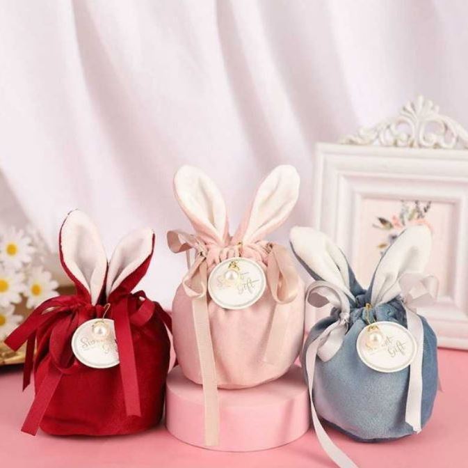 Wholesale Party Decoration Easter Gift Buckets Cute Velvet Bunny Bags Easter Basket