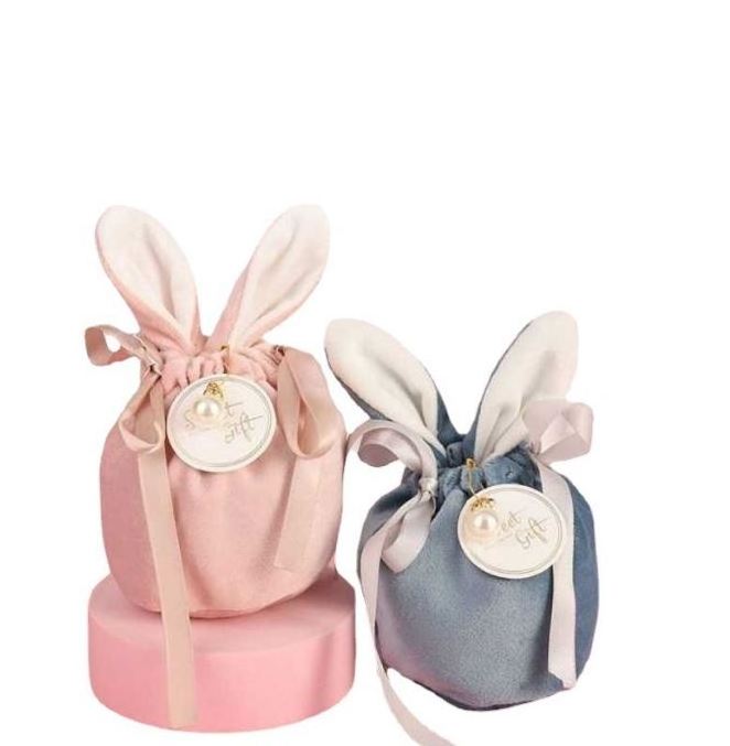 Wholesale Party Decoration Easter Gift Buckets Cute Velvet Bunny Bags Easter Basket