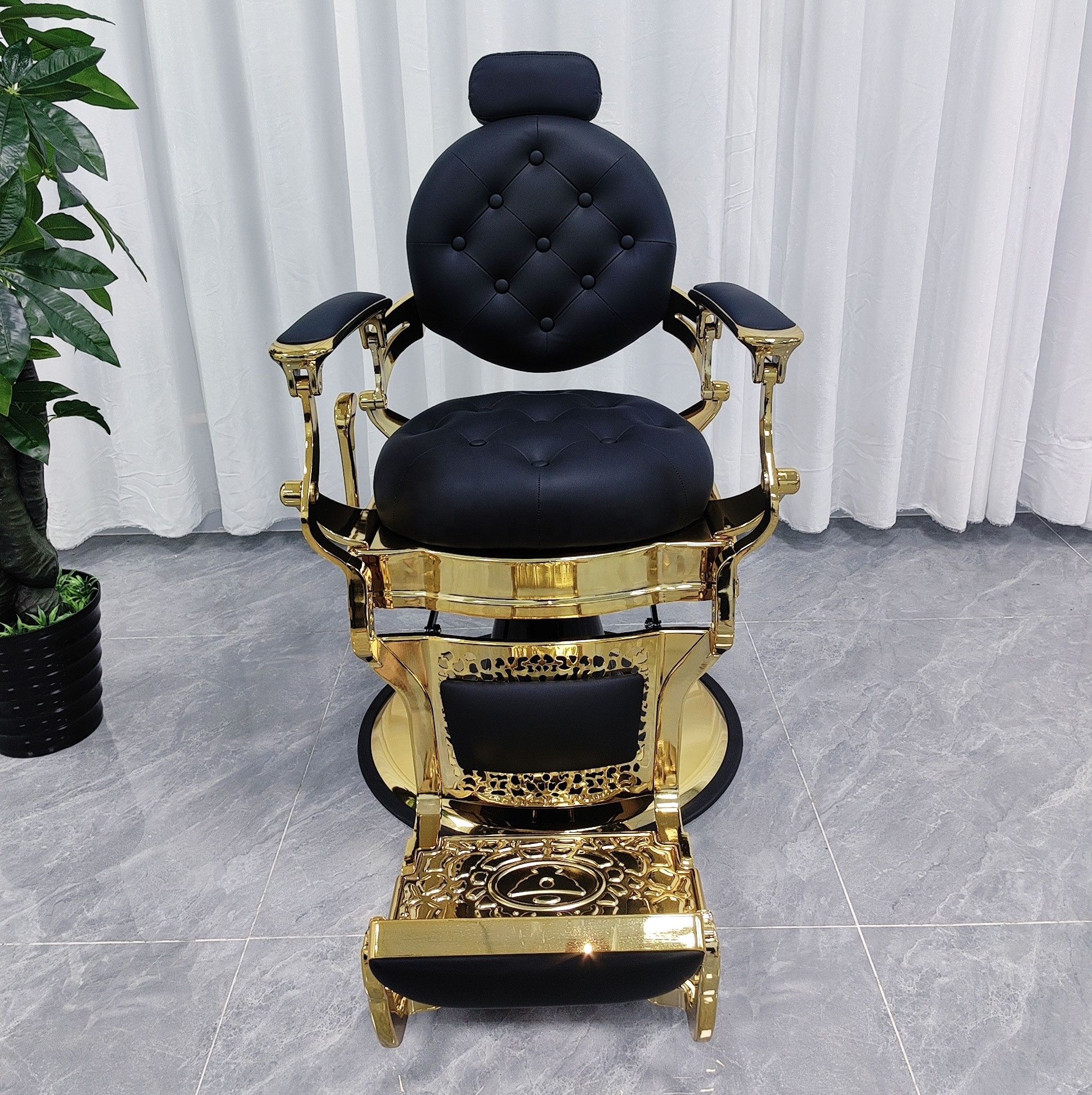 luxury vintage gold frame synthetic leather salon furniture haircutting modeling barber chair men's hair salon chairs