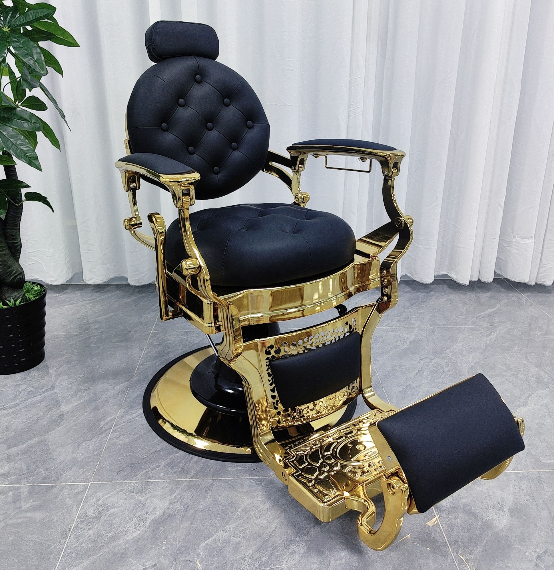 luxury vintage gold frame synthetic leather salon furniture haircutting modeling barber chair men's hair salon chairs